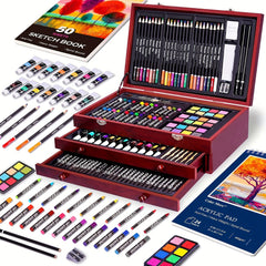 175 Piece Deluxe Art Set Wooden Case Crayons Paints