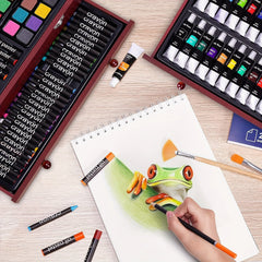 175 Piece Deluxe Art Set Wooden Case Crayons Paints