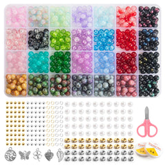 Glass Beads Bracelet Kit 28 Colors Crystal Gemstone DIY