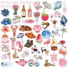 50/100pcs Watercolor Dairy Stickers Decals For Phone Laptop Scrapbook Luggage Helmet DIY Graffiti Aesthetic Stickers Gifts