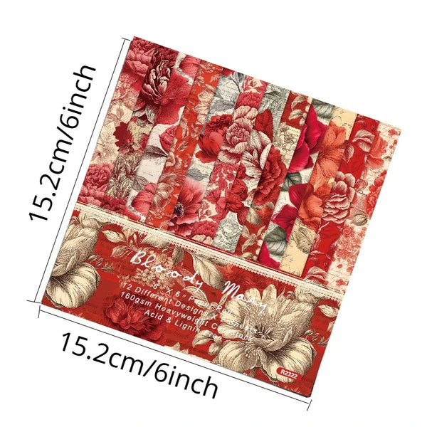 24 sheets 6X6 Red Style Floral Scrapbook paper – honestcraftmarket