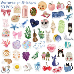 50/100pcs Watercolor Dairy Stickers Decals For Phone Laptop Scrapbook Luggage Helmet DIY Graffiti Aesthetic Stickers Gifts