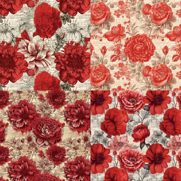 24 sheets 6X6 Red Style Floral Scrapbook paper – honestcraftmarket