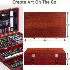 175 Piece Deluxe Art Set Wooden Case Crayons Paints