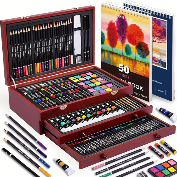 175 Piece Deluxe Art Set Wooden Case Crayons Paints